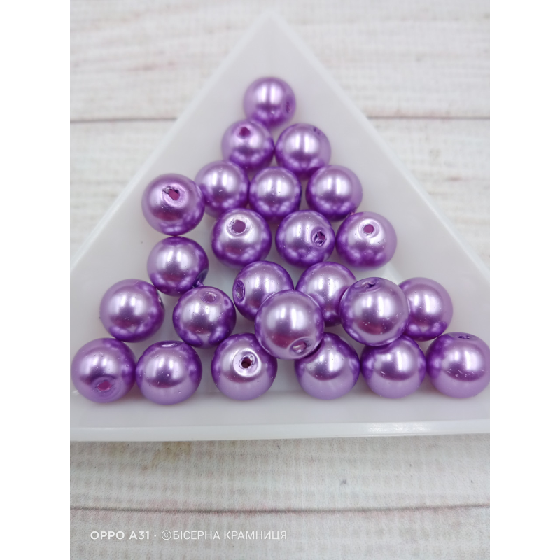 Майорка 8 мм, круглі намистини, скло. Колір бузковий Майорка 8 мм, круглі намистини, скло. Колір бузковий