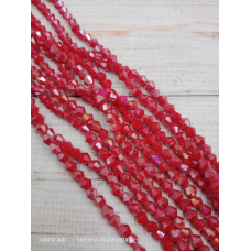 Біконус, розмір 4*4 мм. Червоний непрозорий із перламутровим напиленням