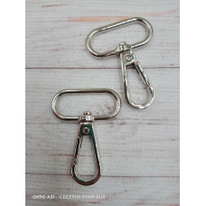 Пара карабінів для сумки, довжина 50 мм, колір срібла. Внутрішня ширина кільця 32 мм
