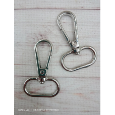 Пара карабінів для сумки, довжина 50 мм, колір срібла. Внутрішня ширина кільця 25 мм