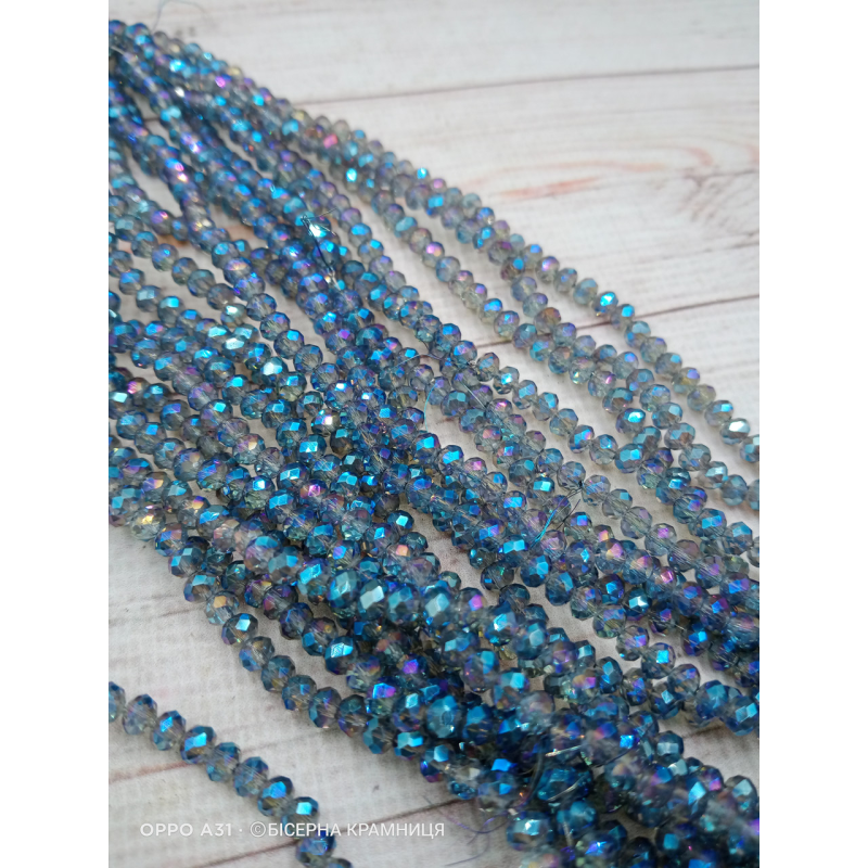 Ронделі, розмір 4*3 мм. Сірий прозорий із райдужним напиленням