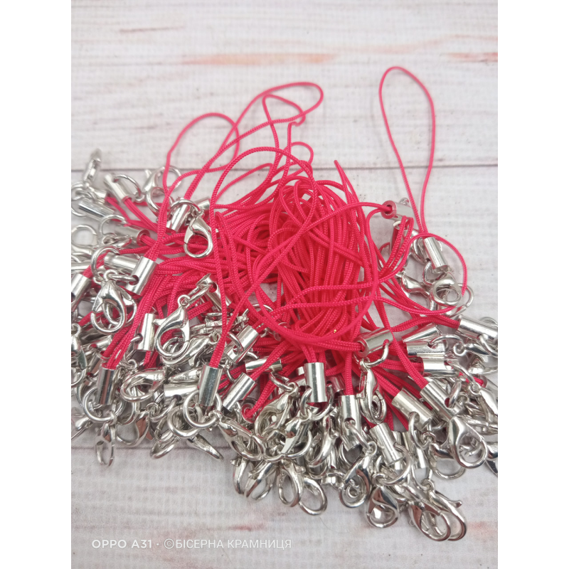 Малиновий шнурок з карабіном для телефону, брелока Малиновий шнурок з карабіном для телефону, брелока