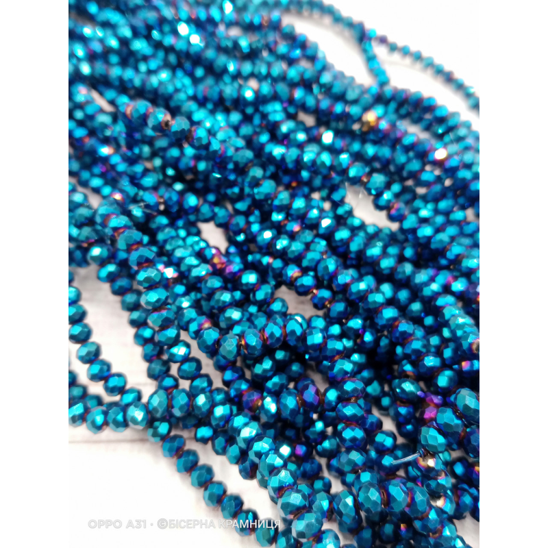 Ронделі, розмір 4*3 мм. Із синім блискучим напиленням, непрозорі