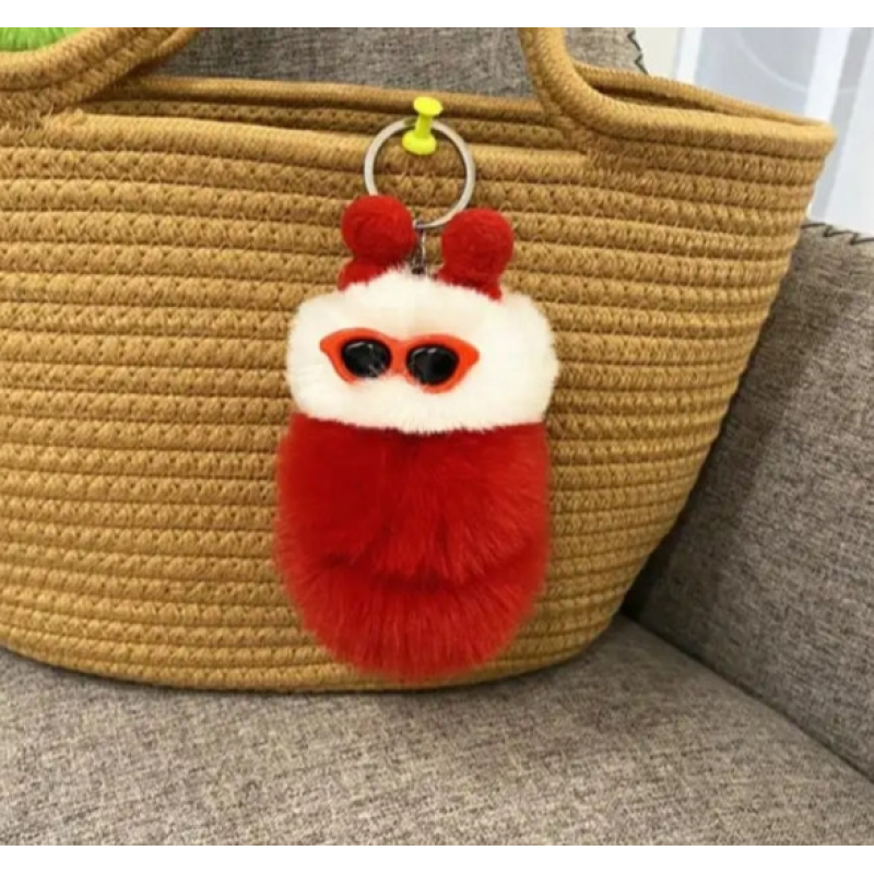 Дитячий брелок-підвіска зі штучного хутра для сумки, рюкзачка. Червоний з білим