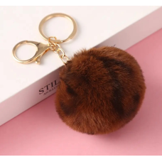 Брелок-помпон зі штучного хутра для ключів, сумки, рюкзака. Коричневий
