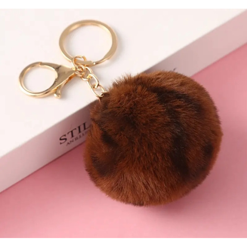 Брелок-помпон зі штучного хутра для ключів, сумки, рюкзака. Коричневий