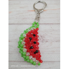 Брелок для ключів, для декору сумки, рюкзака Кавунчик із скляних ронделей. Ручна робота