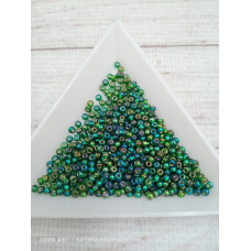 57069 бісер №10 Preciosa (Чехія) 5 грамів. Блискучий райдужний із срібною серединкою