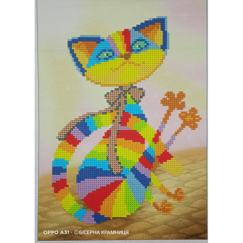 Схема для вишивки бісером “Кольоровий кіт“, розмір 16,5*23,5 см