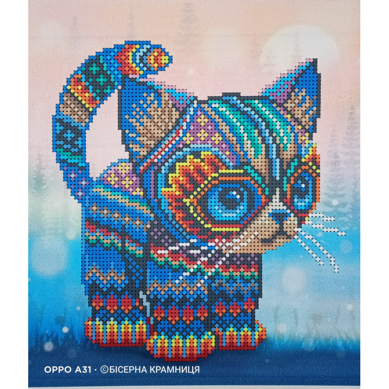 Схема для вишивки бісером “Кольорове кошеня“, розмір 20*20 см