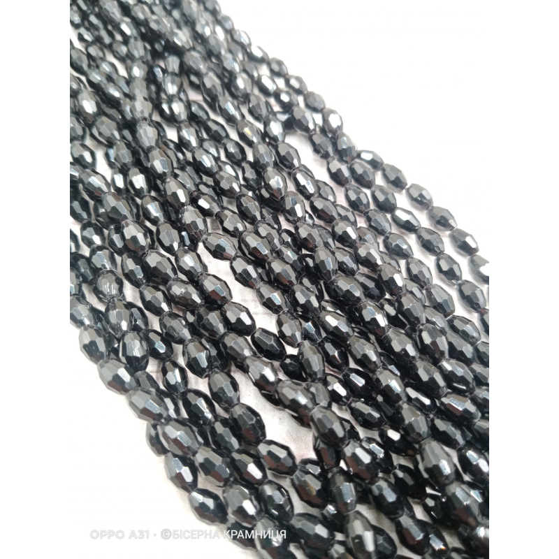 Намистини-овал, 6*4 мм. Чорні непрозорі