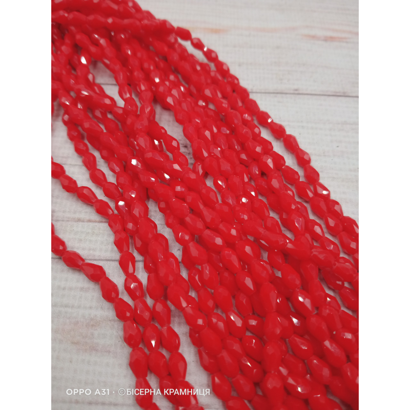 Намистини-краплі, 5*3 мм. Яскраві червоні непрозорі