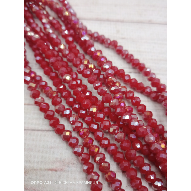 Ронделі, розмір 4*3 мм. Колір вишні, непрозорі з райдужним покриттям