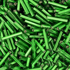 3““-57120 Стеклярус Чехія (стеклярус, блискучий зелений), довжина 7 мм. Упаковка 10 грамів