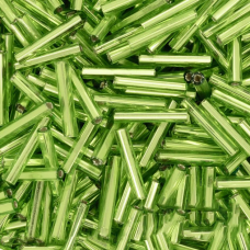 5““-57220 Стеклярус Чехія (стеклярус, блискучий салатовий), довжина 12 мм. Упаковка 10 грамів