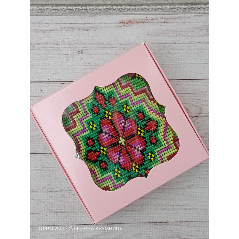 Самозбірна рожева коробочка з віконцем, розмір 100*100*30 мм