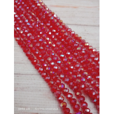 Ронделі, розмір 6*4 мм. Червоні прозорі з райдужним напиленням