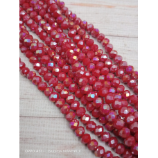 Ронделі, розмір 6*4 мм. Червоні непрозорі з райдужним напиленням