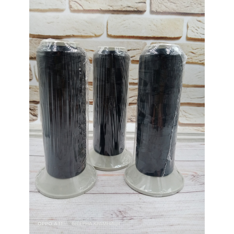 Нитка бісерна монокордова Cordem № 80, колір чорний. 1000 метрів