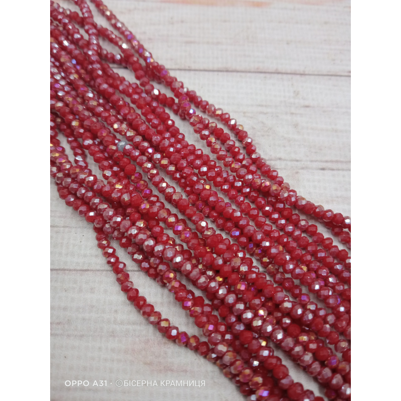 Ронделі, розмір 3,2*2,5 мм. Темні червоні непрозорі з райдужним покриттям