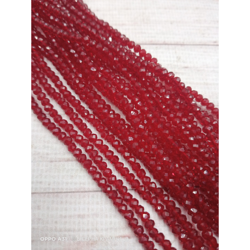 Ронделі, розмір 3,2*2,5 мм. Темно-червоні прозорі