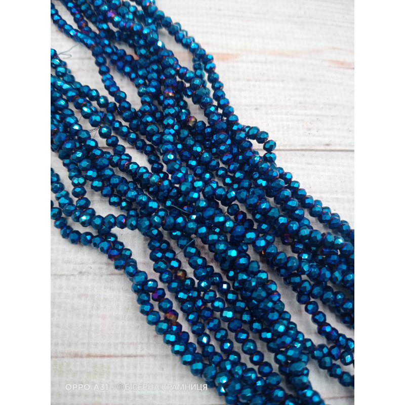 Ронделі, розмір 3,2*2,5 мм. Сині з гальванічним покриттям