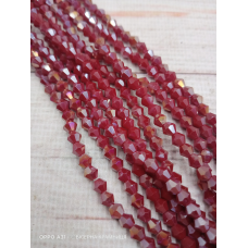 Біконус, розмір 4*4 мм. Бордовий непрозорий з перламутровим напиленням