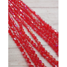 Біконус, розмір 4*4 мм. Світлий червоний прозорий з перламутровим напиленням