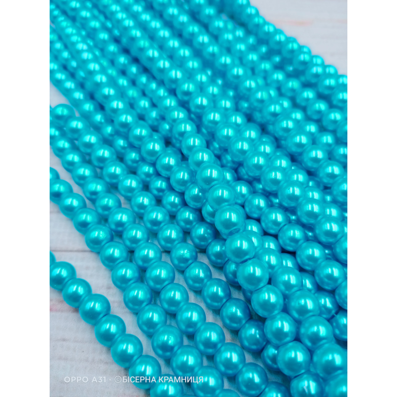 Майорка 6 мм, круглі намистини, скло. Колір блакитний аквамарин Майорка 6 мм, круглі намистини, скло. Колір блакитний аквамарин