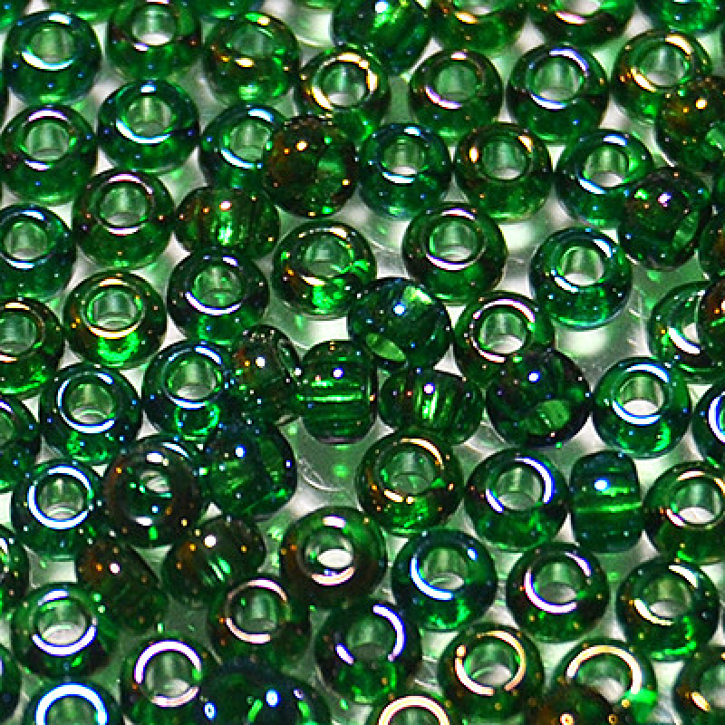 757-10/0-51060 Бісер Чехія (прозорий райдужний, зелений яскравий), упаковка 50 грамів