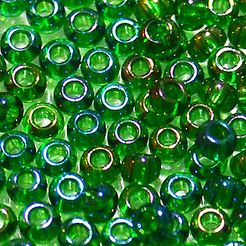 759-10/0-51120 Бісер Чехія (прозорий райдужний, зелений), упаковка 50 грамів