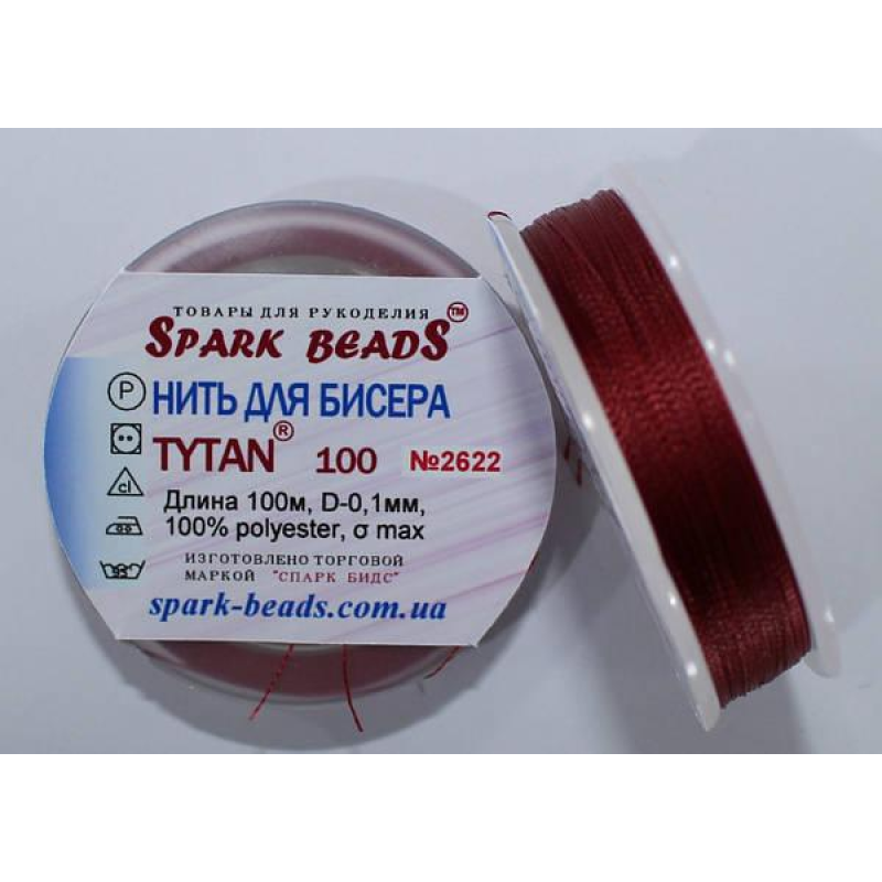 Нитка для бісеру TYTAN 100 № 2622 .Бордовий (100 метрів)
