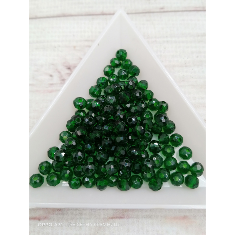 Ронделі, розмір 4*3 мм. Темно-зелені прозорі