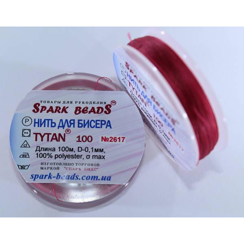 Нить для бісеру TYTAN 100 № 2617 Карміново-червоний(100 метрів)