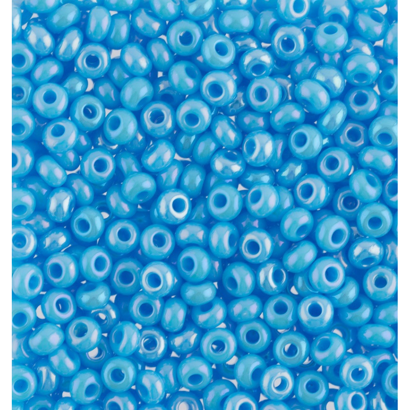 447-10/0-64020 Бісер Чехія (перлиновий з райдужним напиленням, блакитний), упаковка 50 грамів