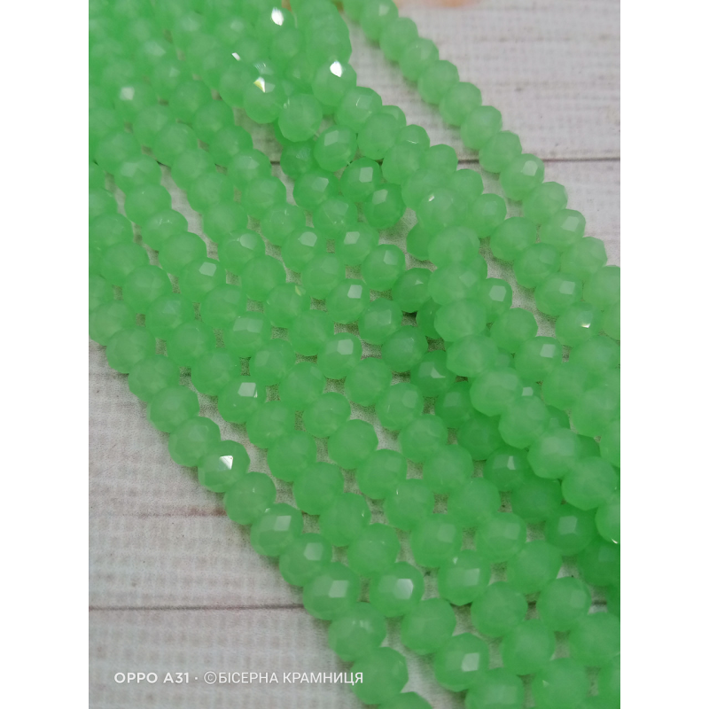 Ронделі, розмір 6*4 мм. Салатові напівпрозорі, імітація нефрита