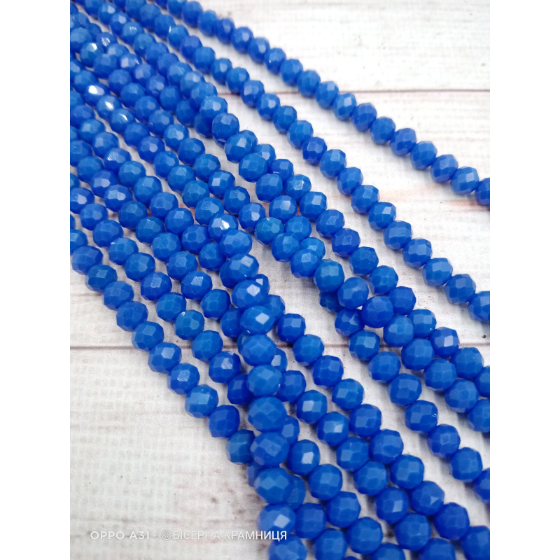 Ронделі, розмір 6*4 мм. Волошкові темні непрозорі Ронделі, розмір 6*4 мм. Волошкові темні непрозорі